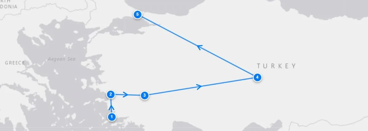 Bodrum Ephesus Pamukkale To Cappadocia route map